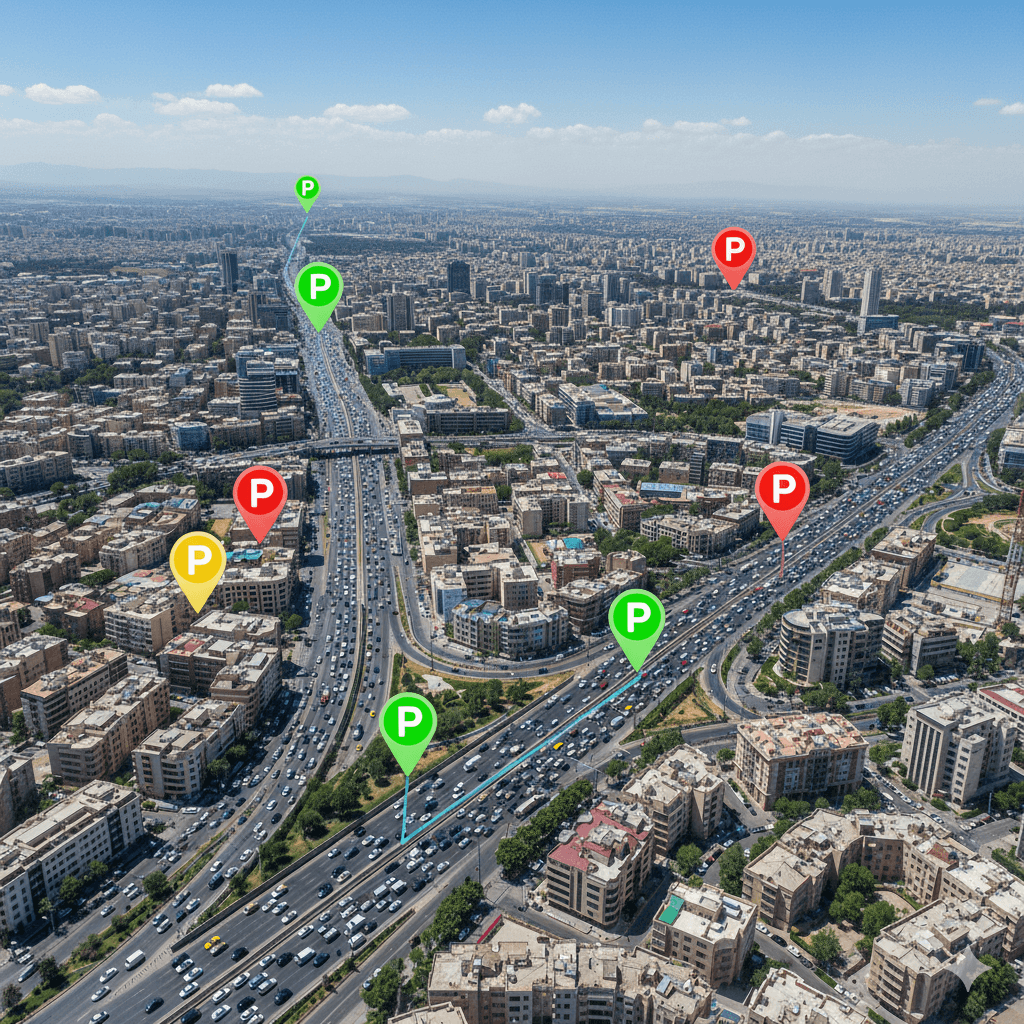 نمای هوایی شهر با نقشه پارکینگ